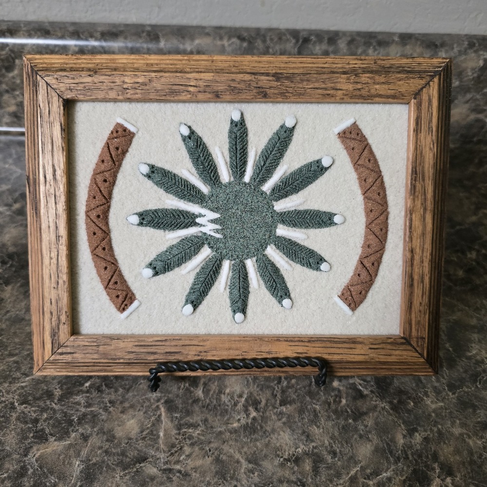 Vintage Native American Navajo Sand Painting Framed Ethel Toledo Signed 2012